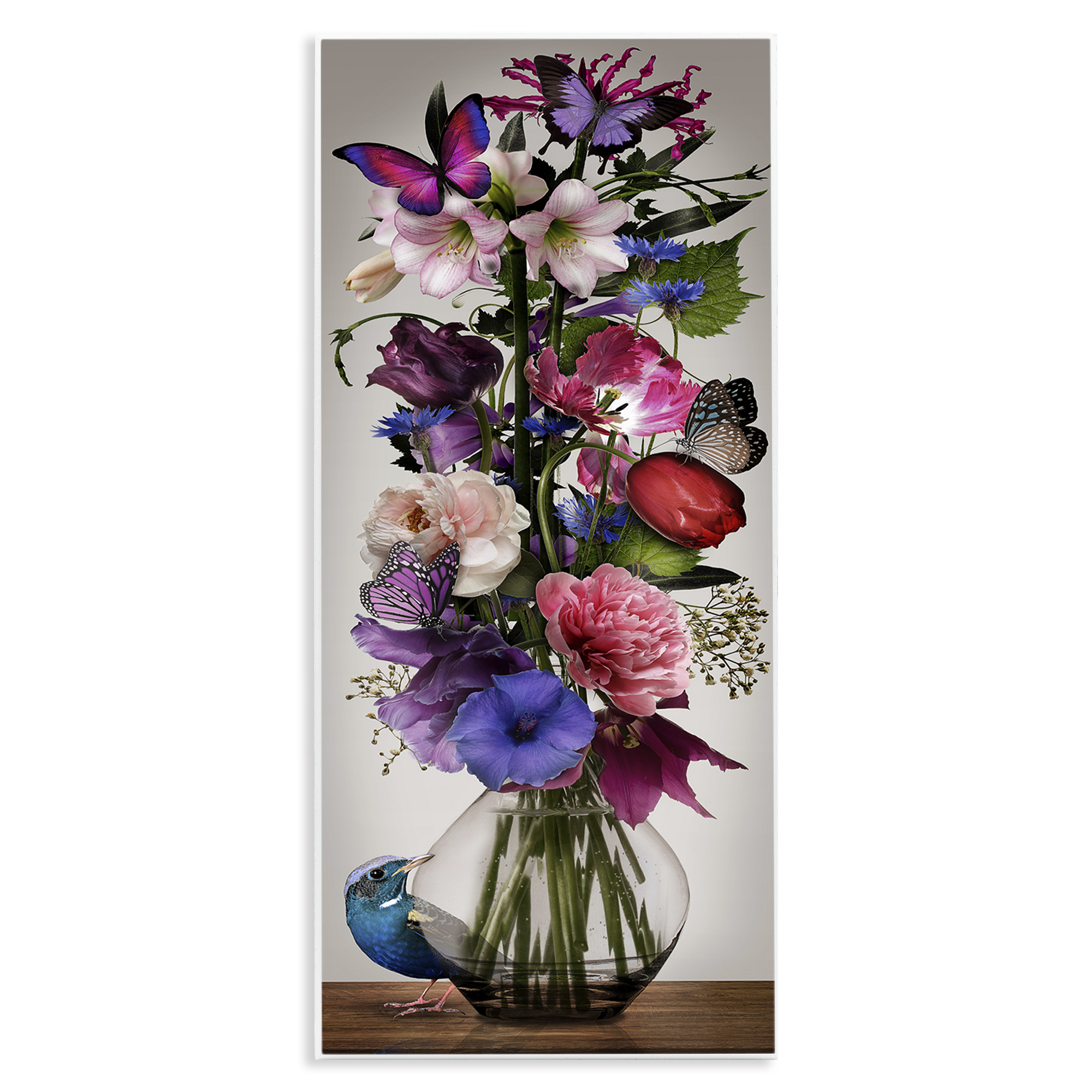 Stupell Industries Bird Peeking at Bouquet Plants & Flowers Painting Unframed Art Print Wall Art, 7 x 17