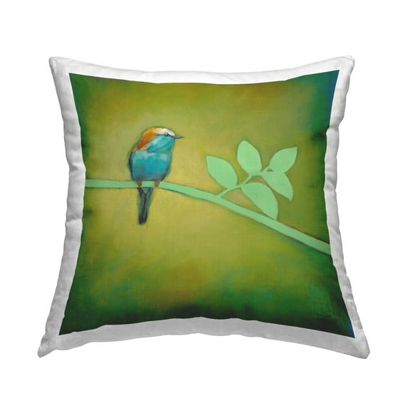 Stupell Industries Bird Perched Abstract Branch Square Decorative Printed Throw Pillow, 18 x 18