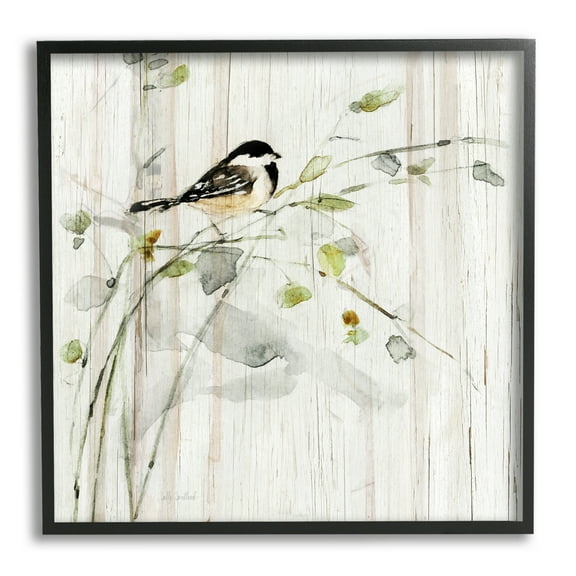 Stupell Industries Bird Perched Birch Pattern Animals & Insects Painting Black Framed Art Print Wall Art