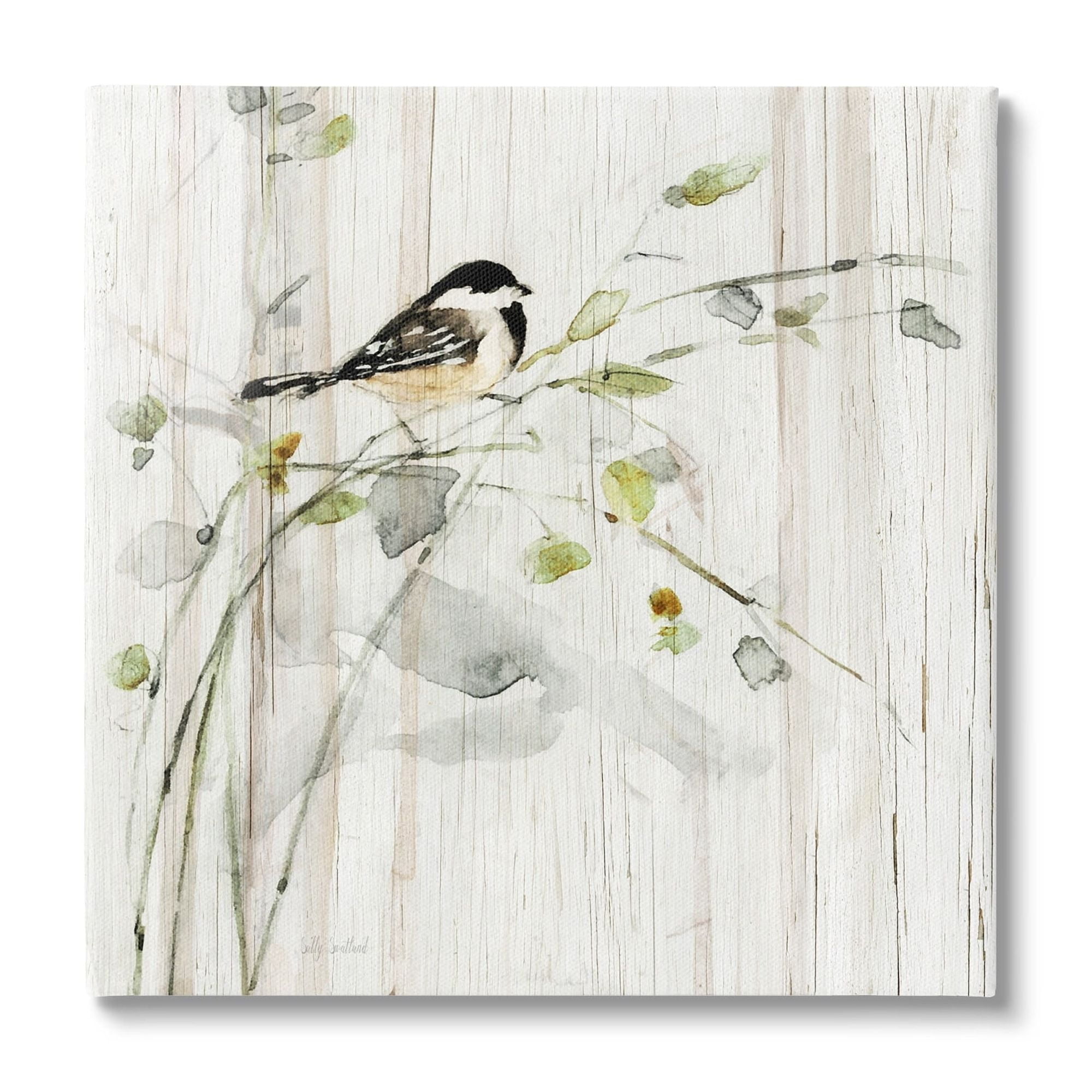 30'' Square Canvas Bird Perched on Birch Painting