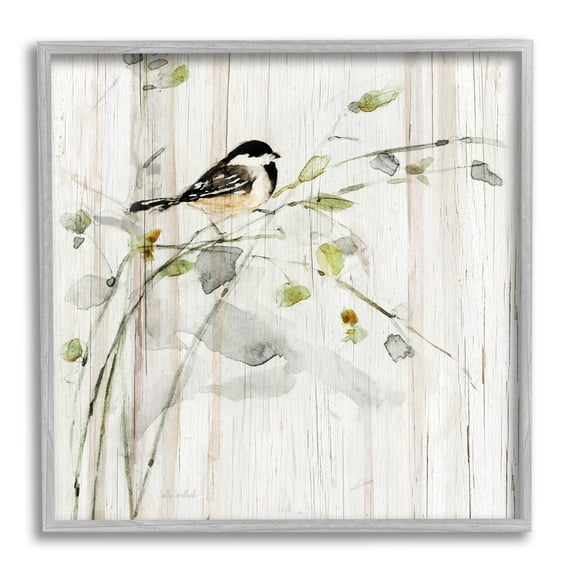 Stupell Industries Bird Perched Birch Pattern Animals & Insects Painting Gray Framed Art Print Wall Art