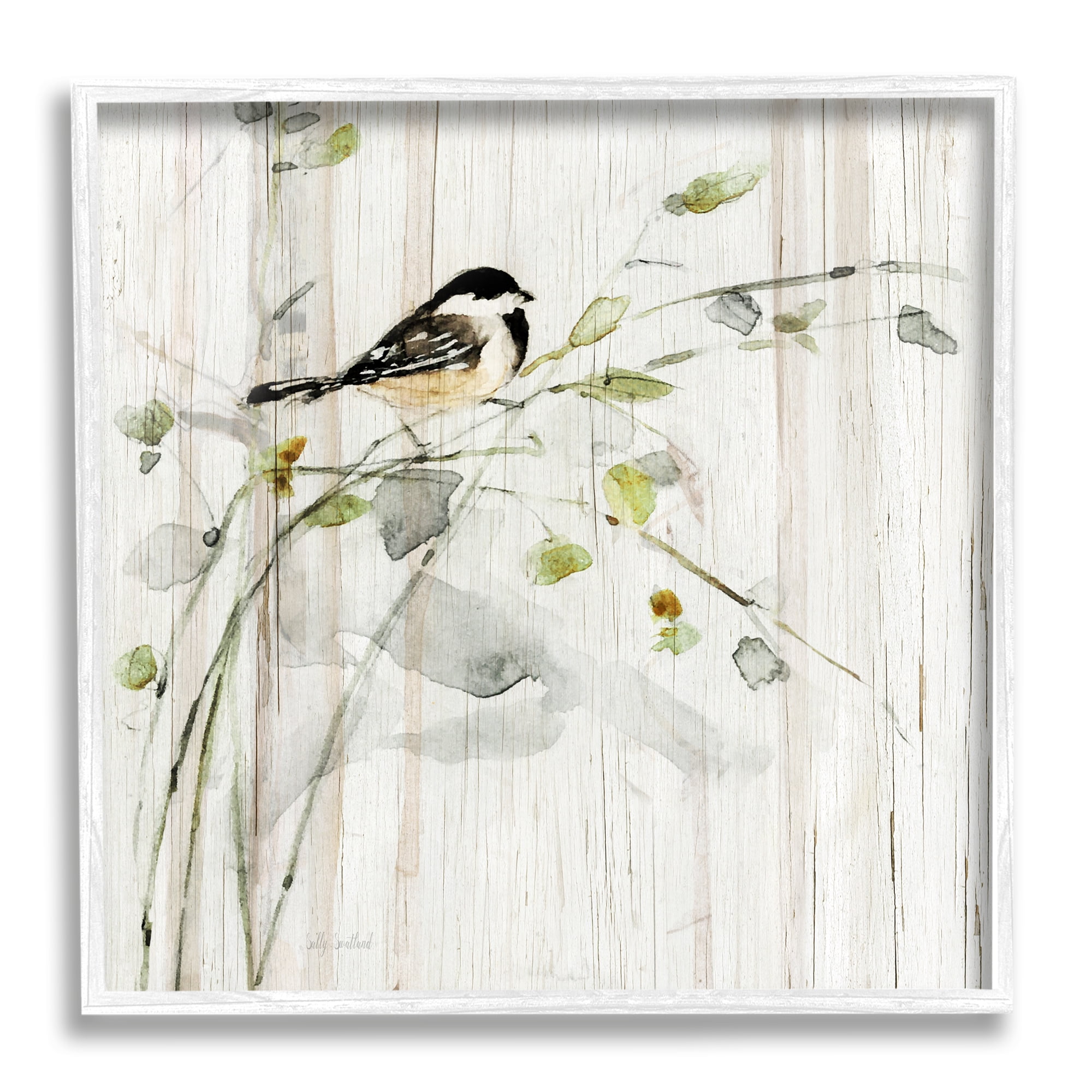 Stupell Industries Bird Perched Birch Pattern Animals & Insects Painting White Framed Art Print Wall Art