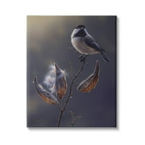 Stupell Industries Bird Perched Floral Seed Pods Animals & Insects Painting Gallery Wrapped Canvas Print Wall Art