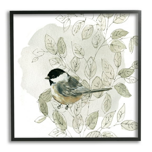 Stupell Industries Bird Perched Soft Cottage Plant Animals & Insects Painting Black Framed Art Print Wall Art