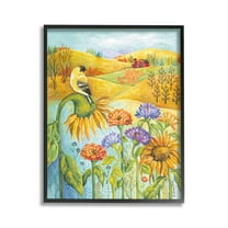 Stupell Industries Bird Perched at Farm Botanical & Floral Painting Black Framed Art Print Wall Art, 11 x 14