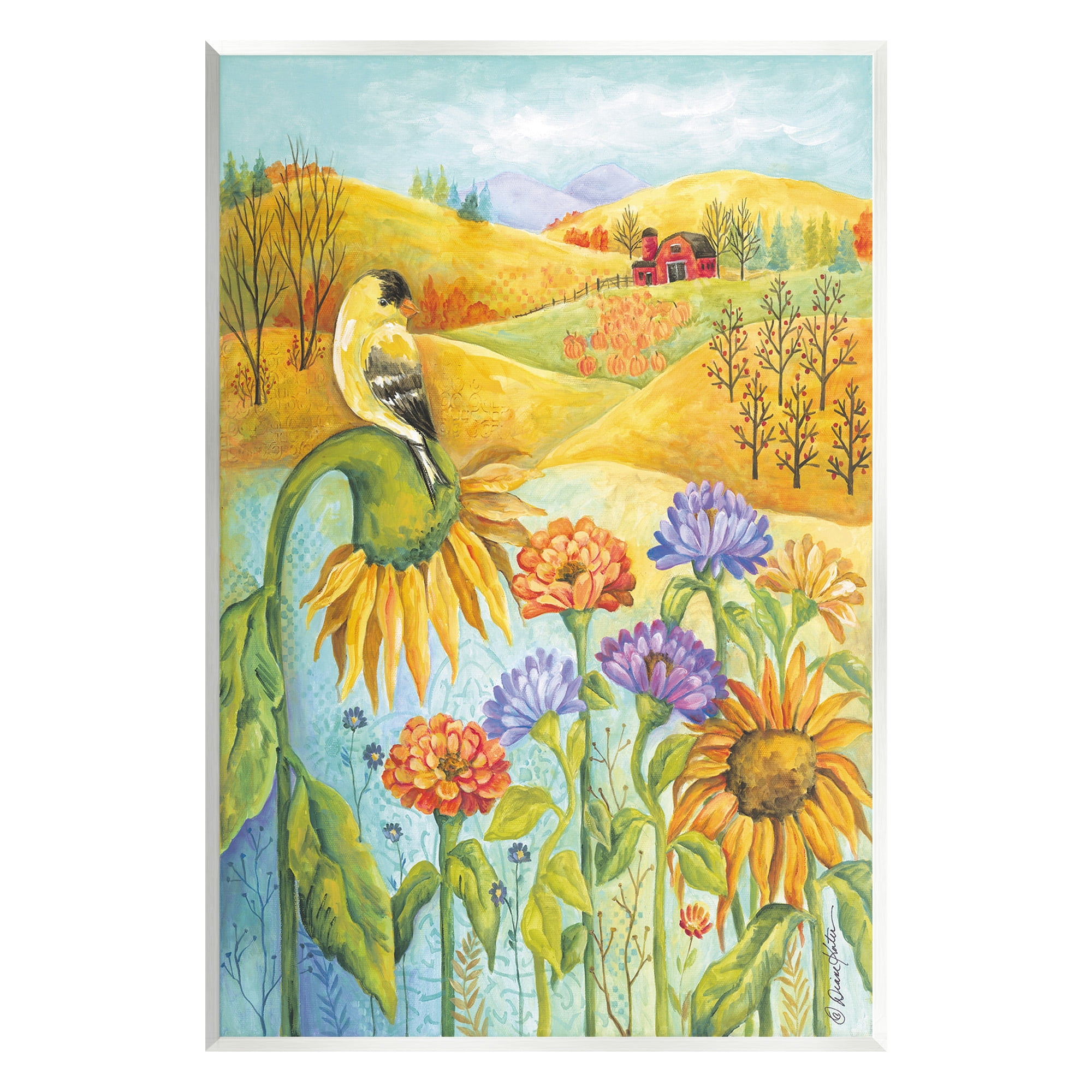 Stupell Industries Bird Perched at Farm Botanical & Floral Painting Unframed Art Print Wall Art, 10 x 15