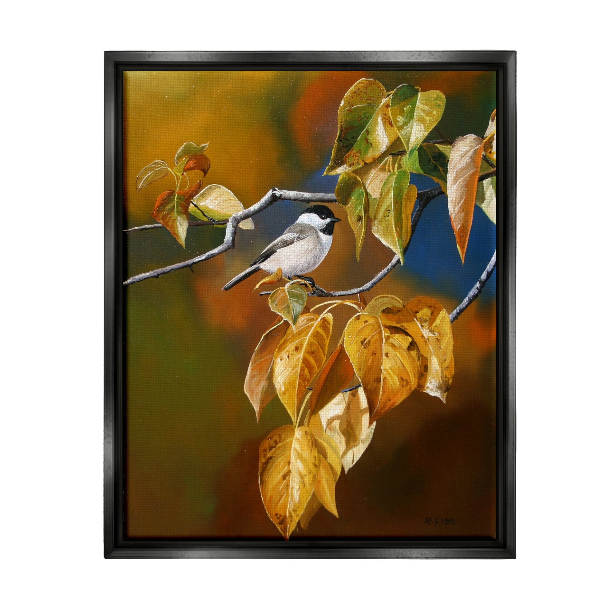 Stupell Industries Bird Perched in Nature Animals & Insects Painting Black Floater Framed Art Print Wall Art, 25 x 31