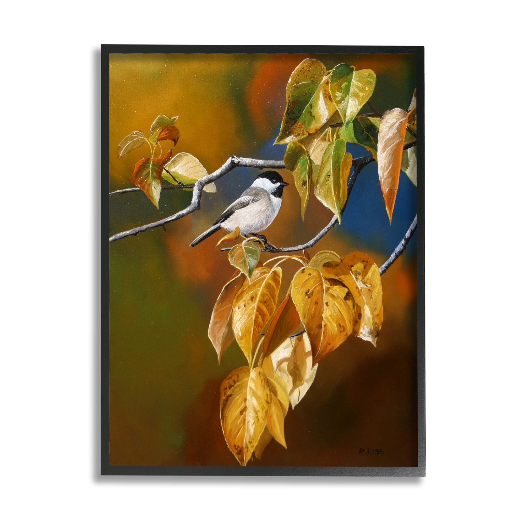 Stupell Industries Bird Perched in Nature Animals & Insects Painting Black Framed Art Print Wall Art, 16 x 20