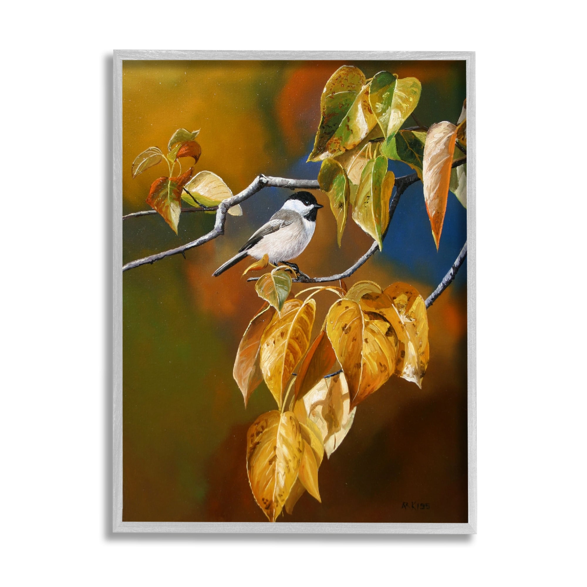 Stupell Industries Bird Perched in Nature Animals & Insects Painting Gray Framed Art Print Wall Art, 24 x 30