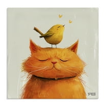 Stupell Industries Bird Perched on Cat Animals Painting Wrapped Canvas Art Print Wall Art, 17 x 17