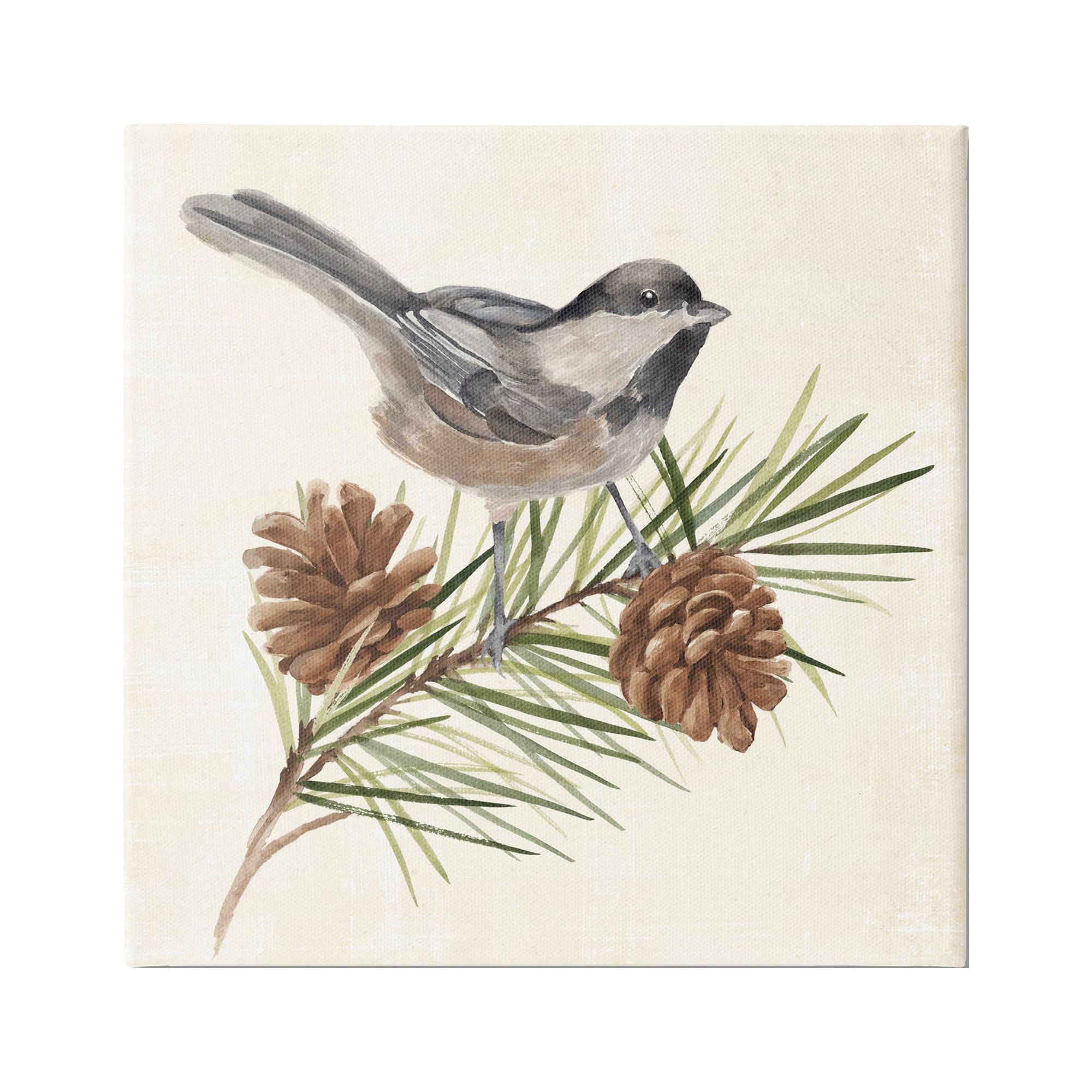 Stupell Industries Bird Perched on Pine Animals & Insects Painting Gallery Wrapped Canvas Print Wall Art, 17 x 17