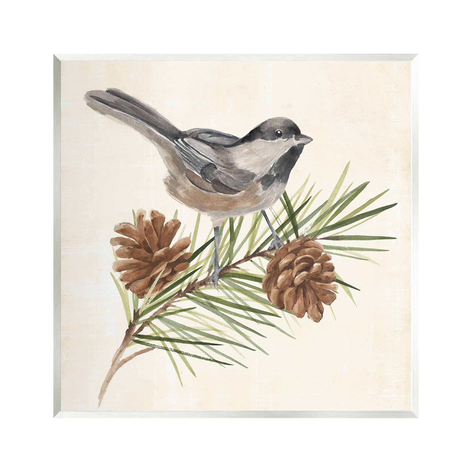 Stupell Industries Bird Perched on Pine Animals & Insects Painting Unframed Art Print Wall Art, 12 x 12