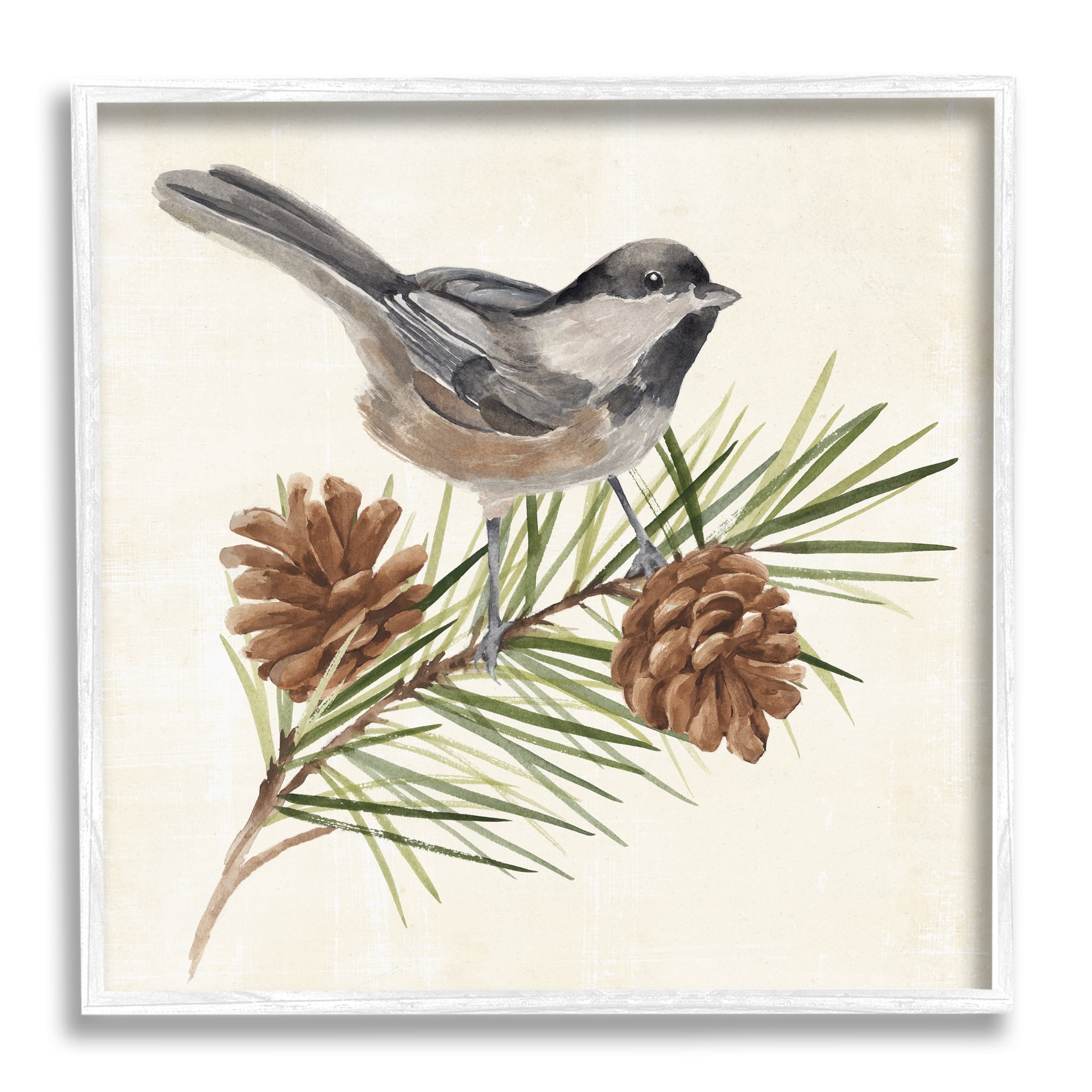 Stupell Industries Bird Perched on Pine Animals & Insects Painting White Framed Art Print Wall Art, 12 x 12