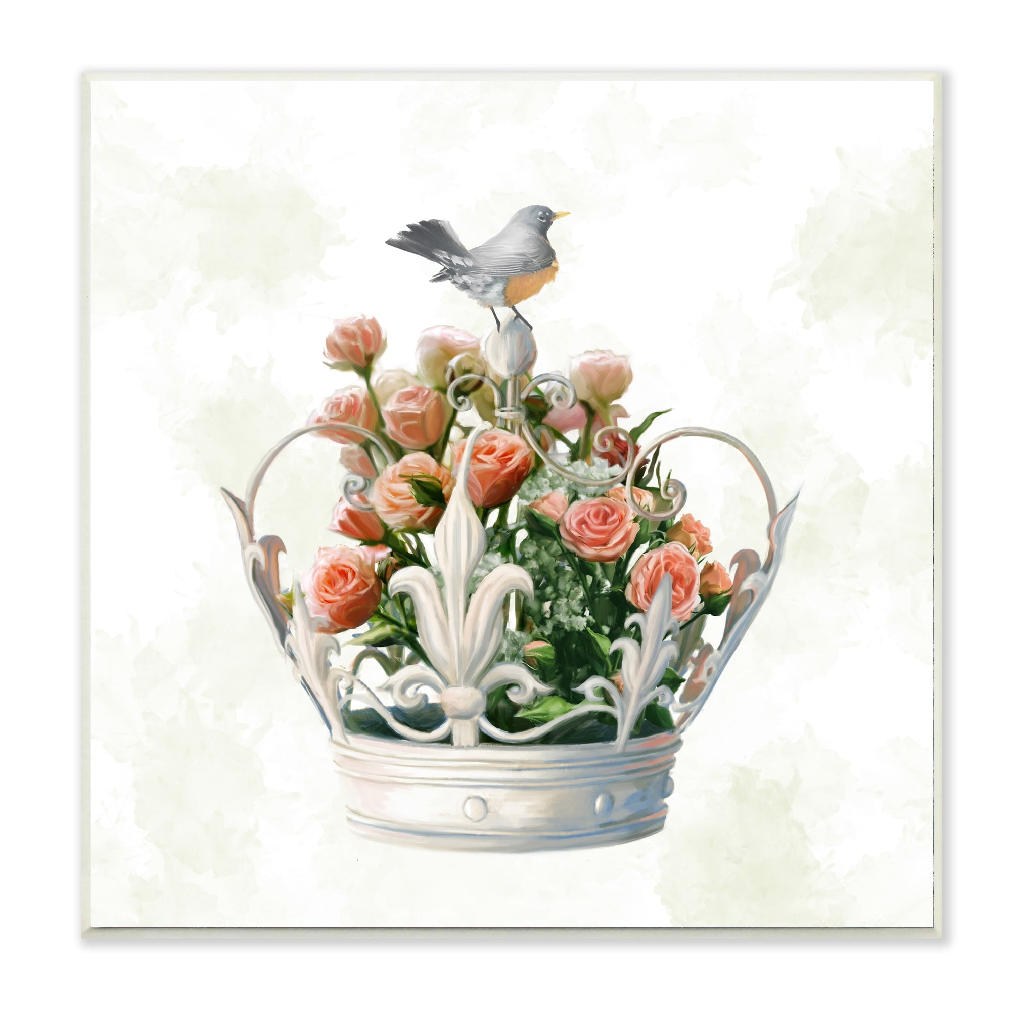Stupell Industries Bird Perched on Regal Crown Floral Rose Bouquet Wall Plaque by Ziwei Li
