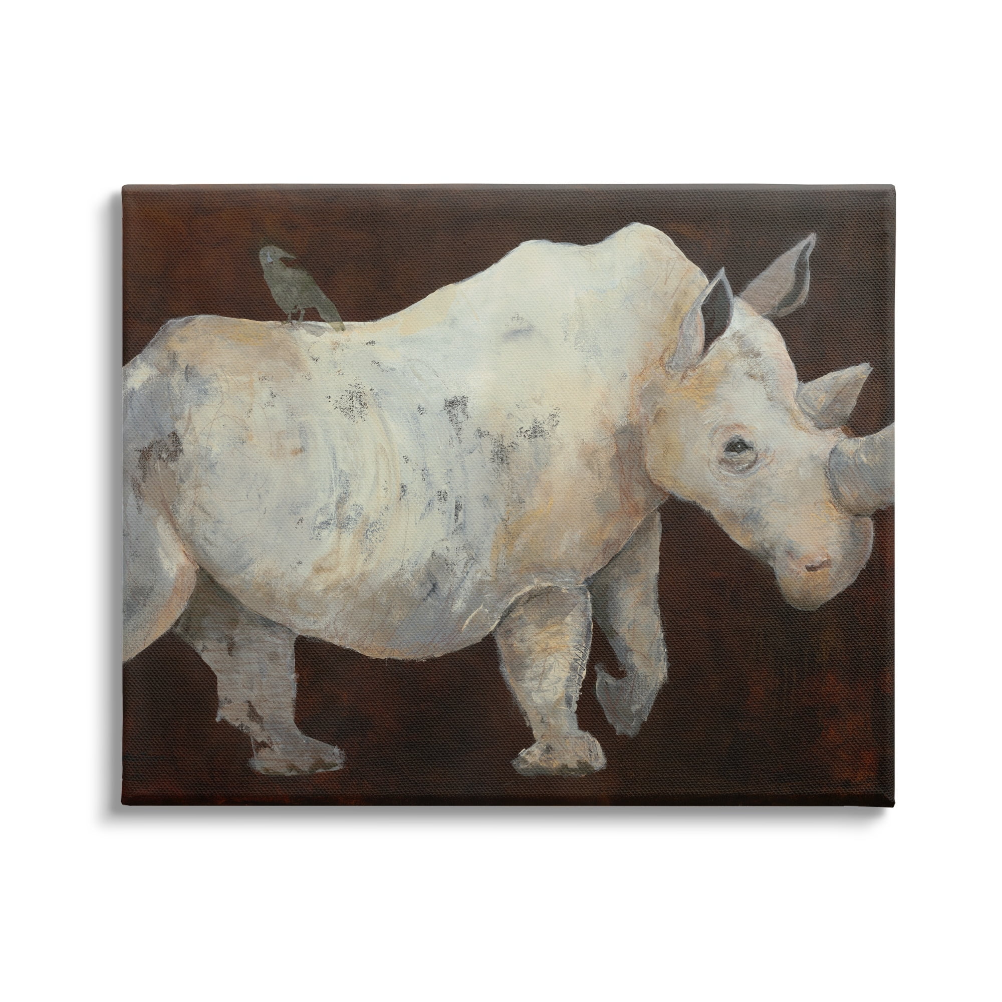 Stupell Industries Bird Perched on Rhino Contemporary Portrait Painting Canvas Wall Art, 20 x 16, Design by Roberta Dyer