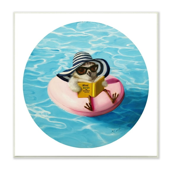 Stupell Industries Bird Reading Book Pool Float Beverly Hills Sun Hat, 12 x 12, Design by Lucia Heffernan
