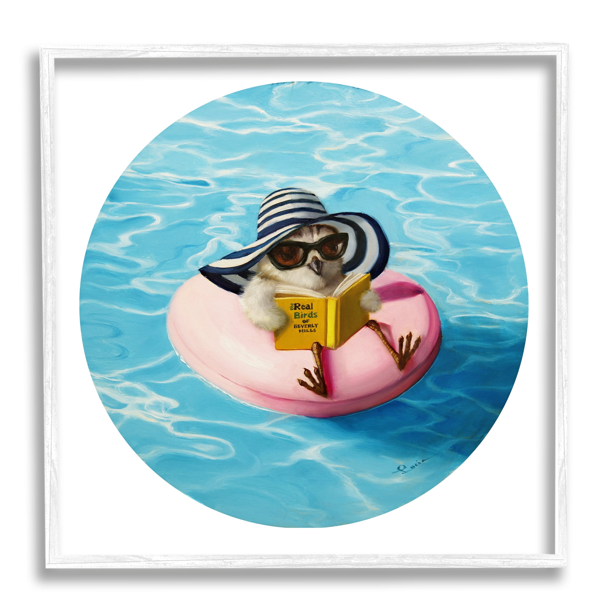 Stupell Industries Bird Reading Book Pool Float Beverly Hills Sun Hat, 24 x 24, Design by Lucia Heffernan