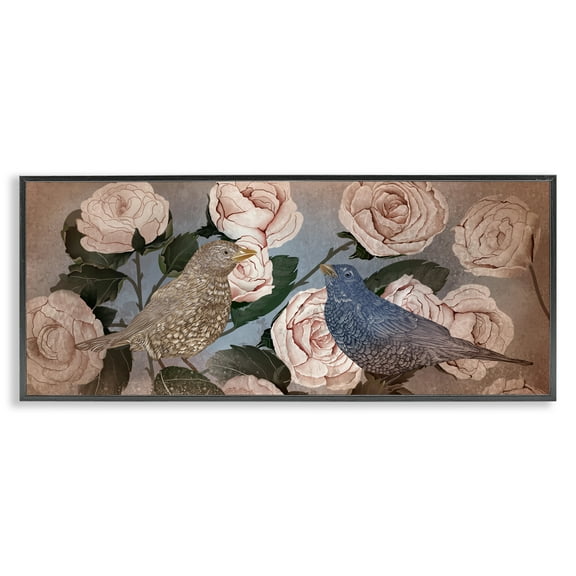 Stupell Industries Bird Sanctuary Budding Roses Black Framed Giclee Art design by Lori Mosley, 10 x 24
