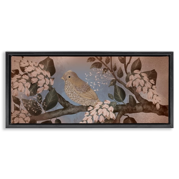 Stupell Industries Bird Sanctuary Earth Tones Black Framed Floater Canvas Wall Art design by Lori Mosley, 11 x 25