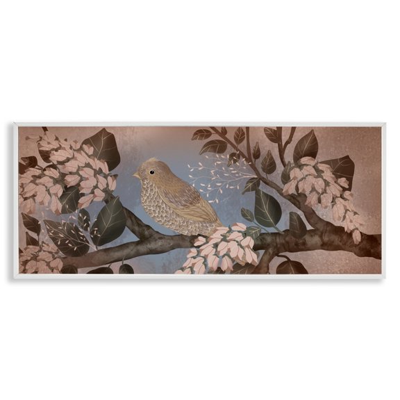 Stupell Industries Bird Sanctuary Earth Tones White Framed Giclee Art design by Lori Mosley, 10 x 24
