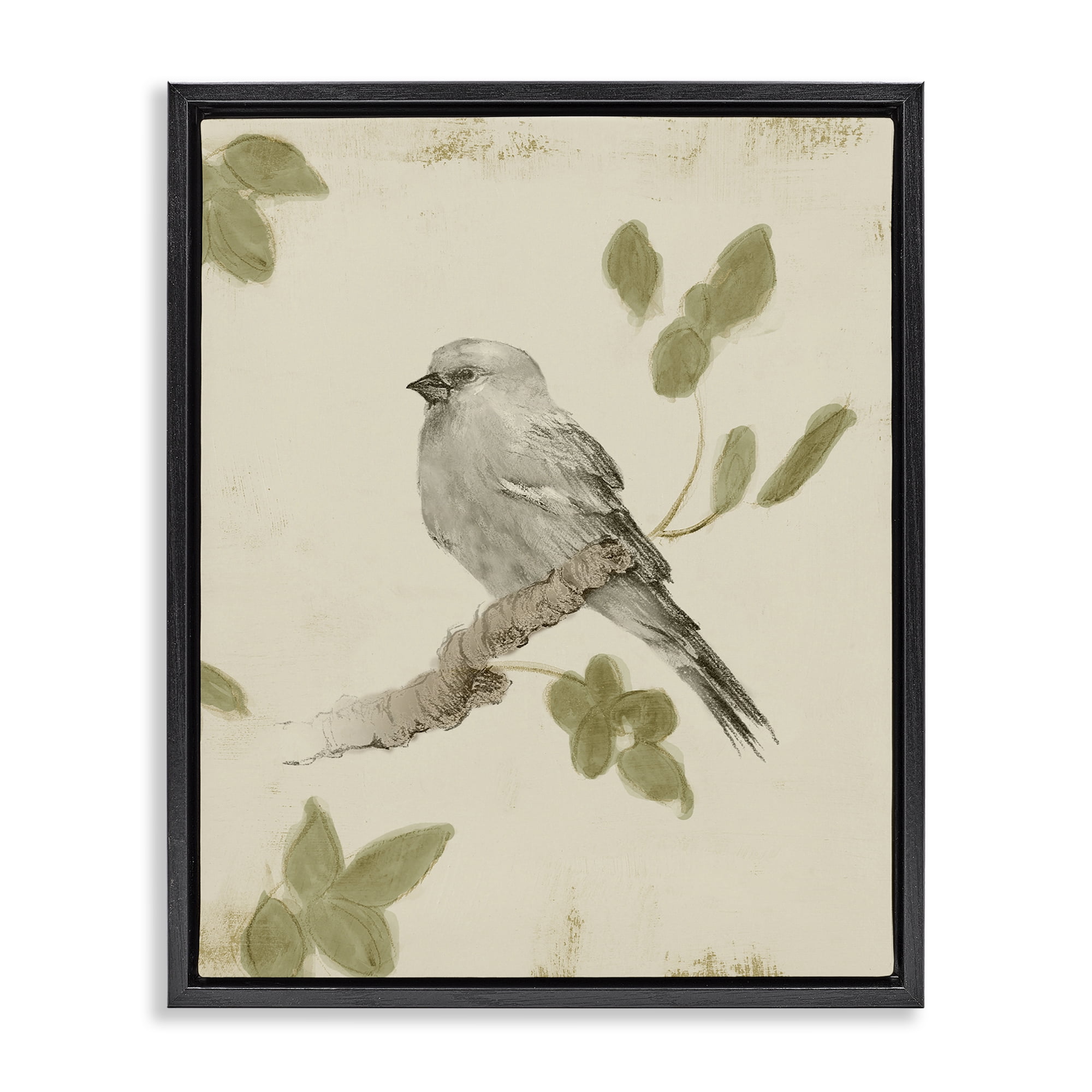 Stupell Industries Bird Scene on Neutral Black Framed Floater Canvas Wall Art, design by Lanie Loreth