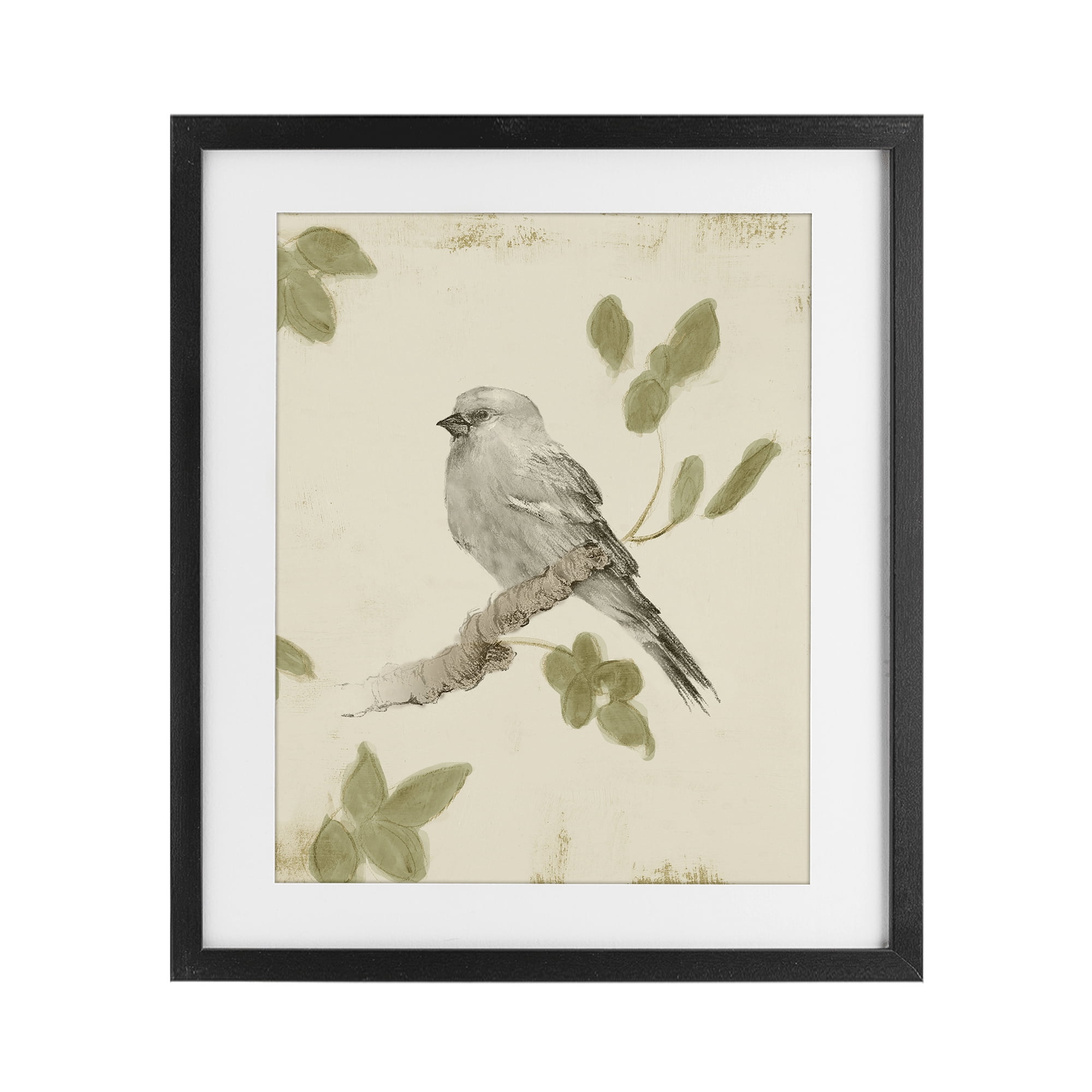 Stupell Industries Bird Scene on Neutral Black Framed Print Under Glass, design by Lanie Loreth