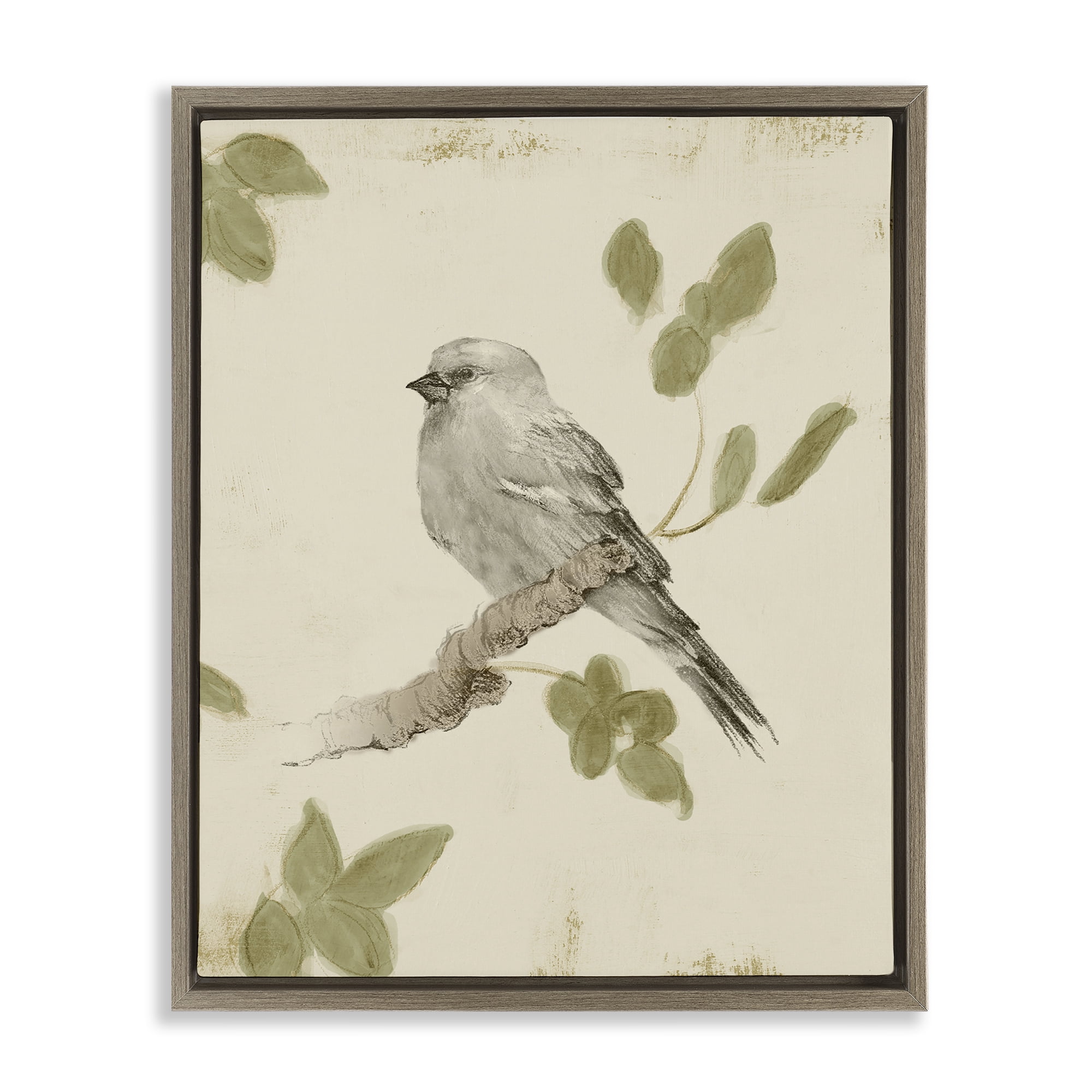 Stupell Industries Bird Scene on Neutral Brown Framed Floater Canvas Wall Art, design by Lanie Loreth