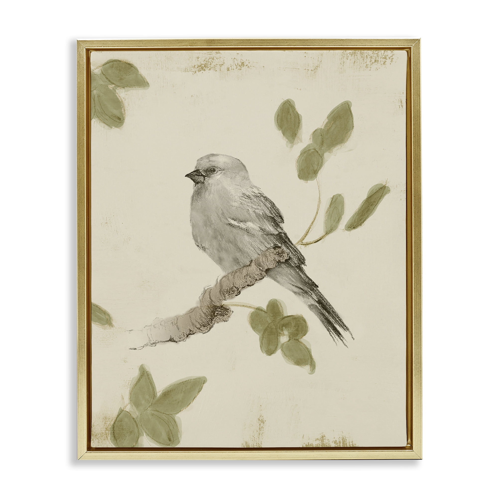 Stupell Industries Bird Scene on Neutral Gold Framed Floater Canvas Wall Art, design by Lanie Loreth