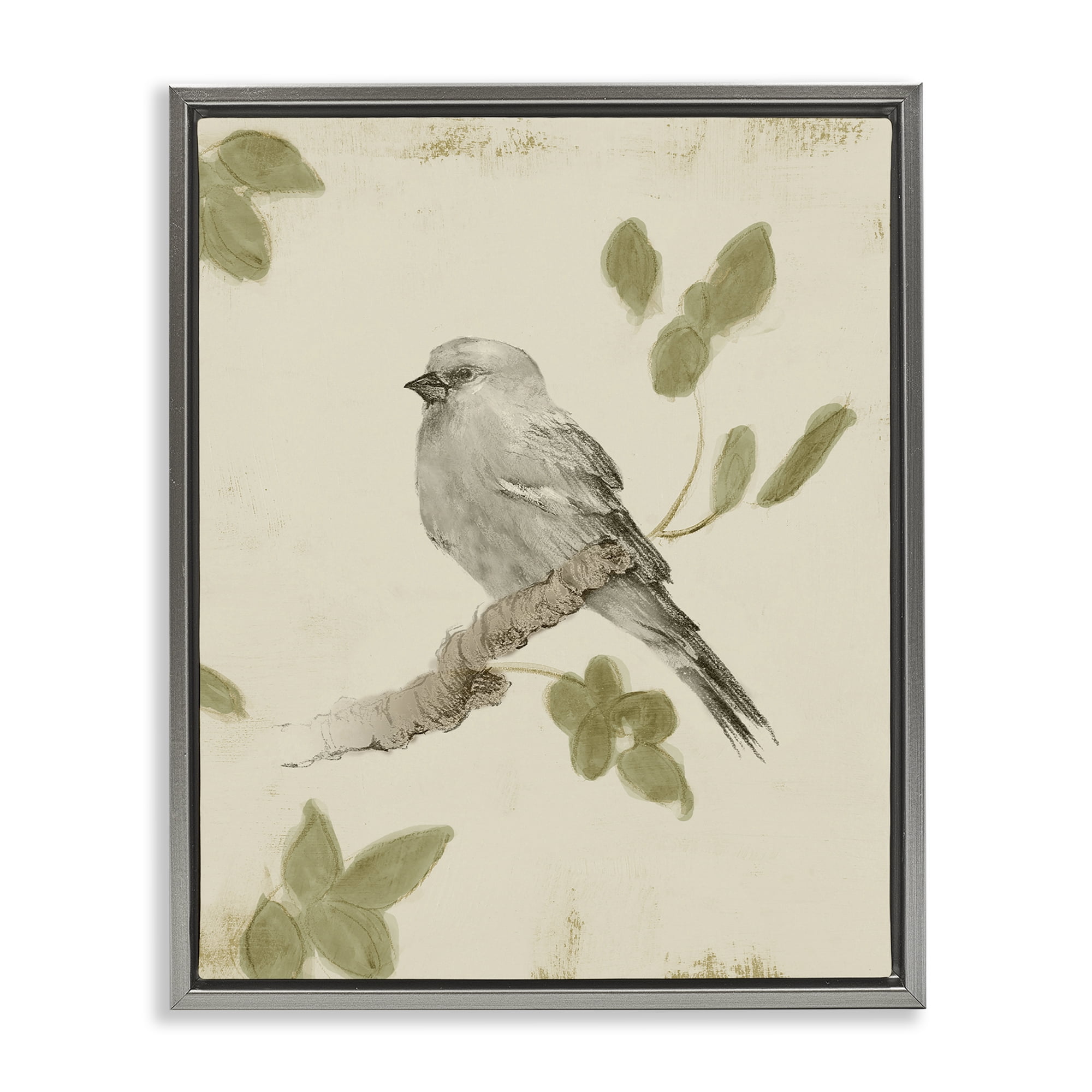 Stupell Industries Bird Scene on Neutral Gray Framed Floater Canvas Wall Art, design by Lanie Loreth