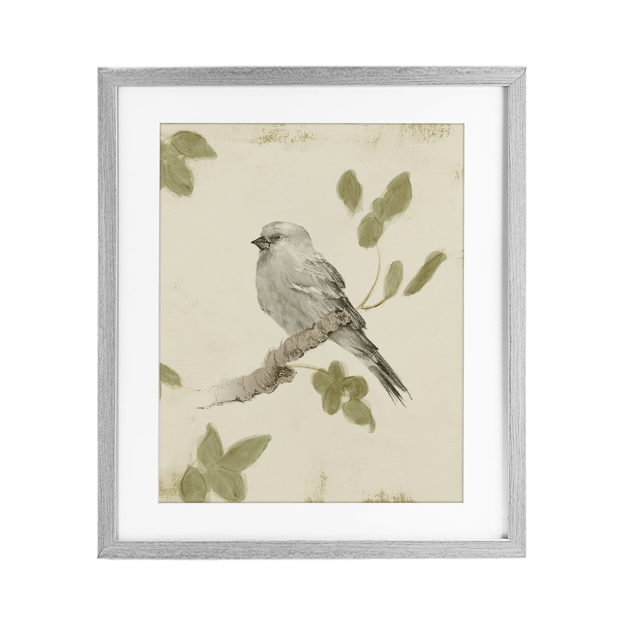 Stupell Industries Bird Scene on Neutral Gray Framed Print Under Glass, design by Lanie Loreth