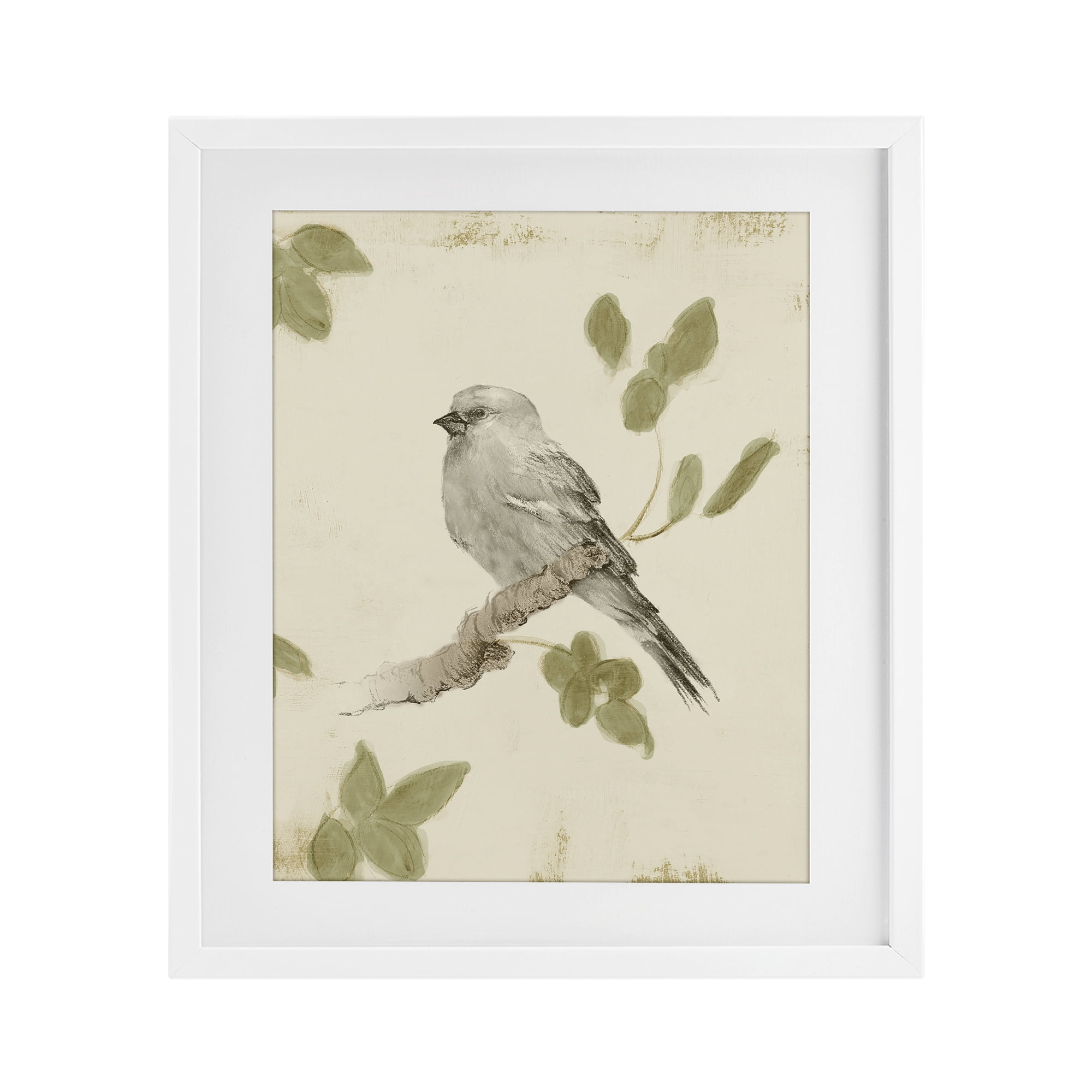 Stupell Industries Bird Scene on Neutral White Framed Print Under Glass, design by Lanie Loreth