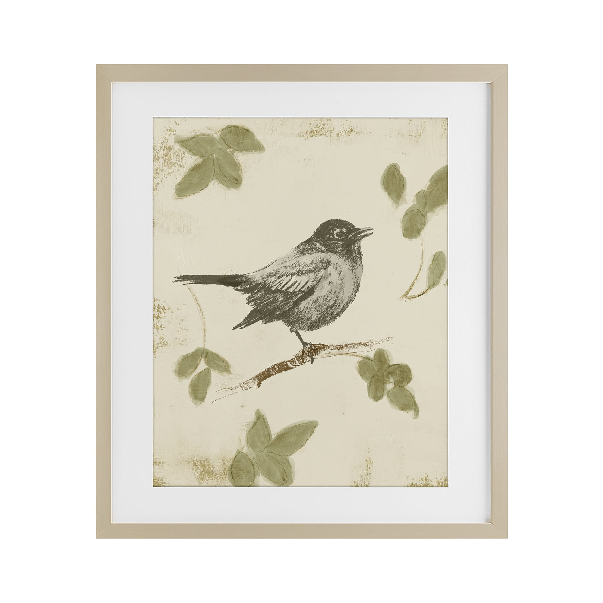 Stupell Industries Bird Scene over Neutral Birch Framed Print Under Glass, design by Lanie Loreth