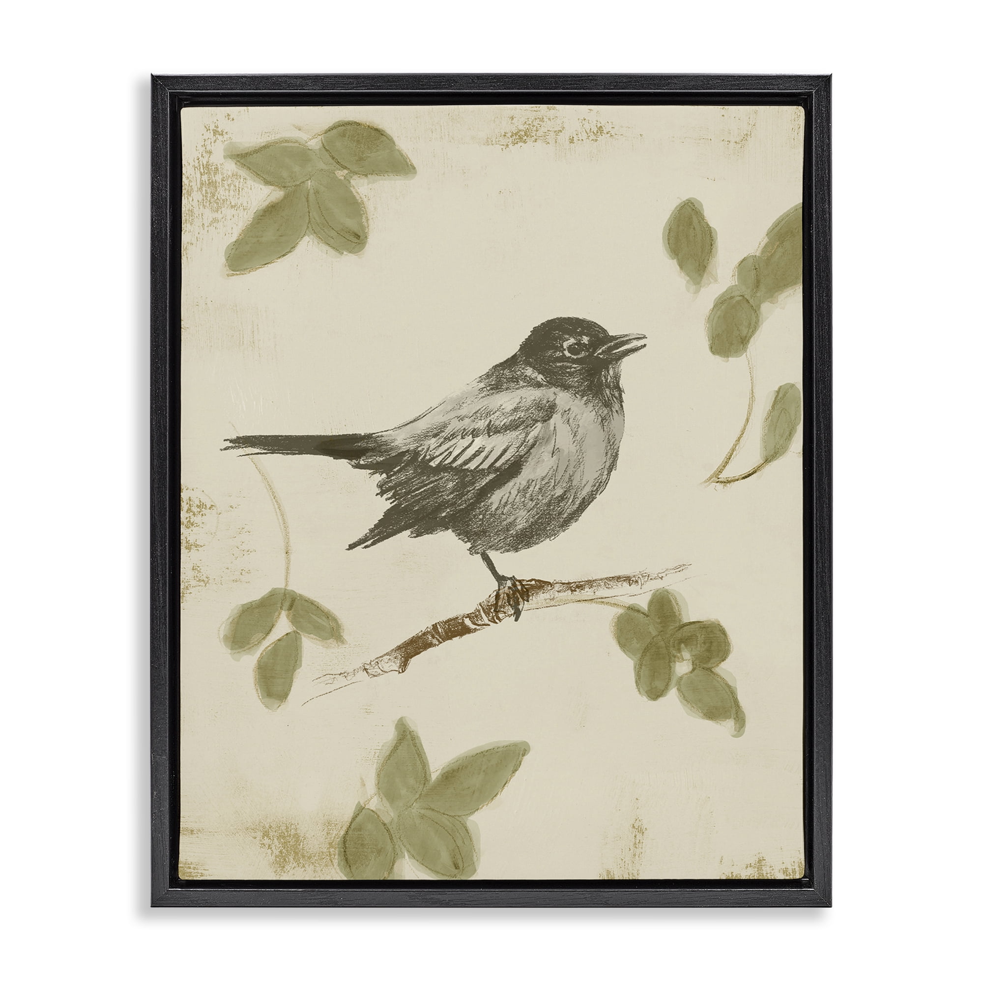 Stupell Industries Bird Scene over Neutral Black Framed Floater Canvas Wall Art, design by Lanie Loreth