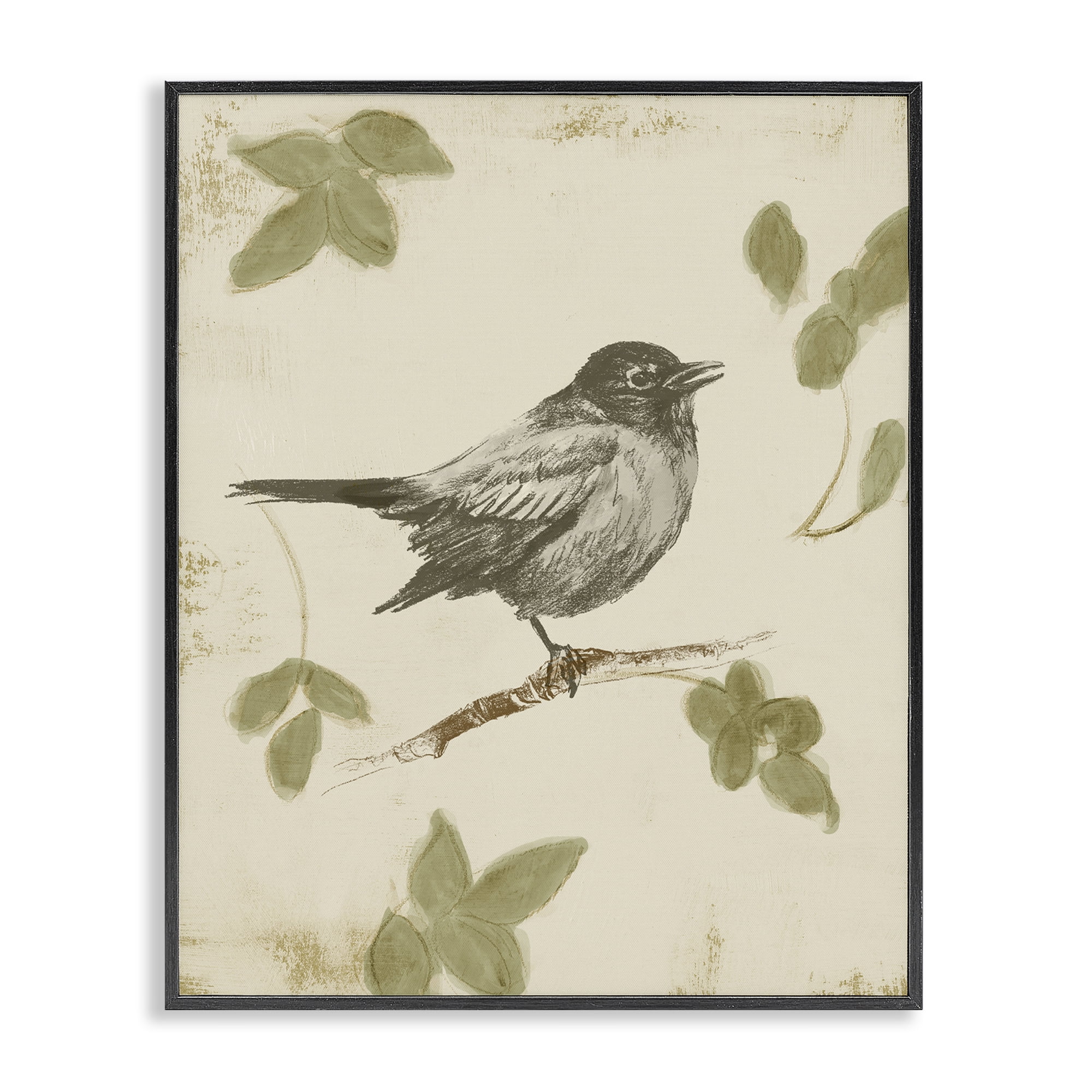 Stupell Industries Bird Scene over Neutral Black Framed Giclee Art, design by Lanie Loreth