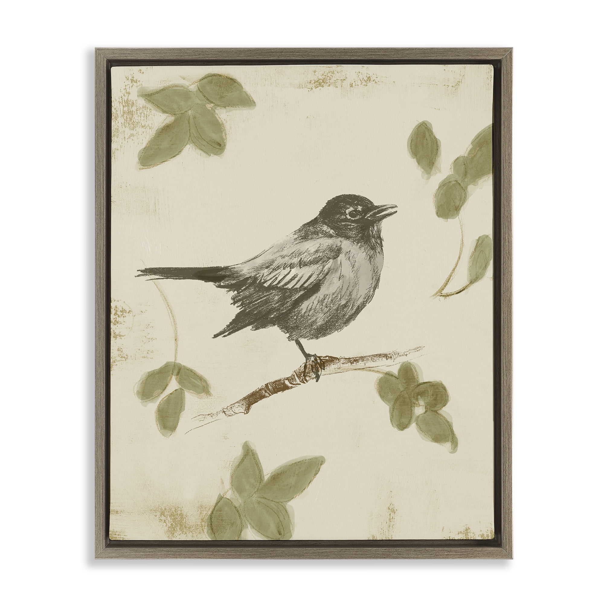 Stupell Industries Bird Scene over Neutral Brown Framed Floater Canvas Wall Art, design by Lanie Loreth