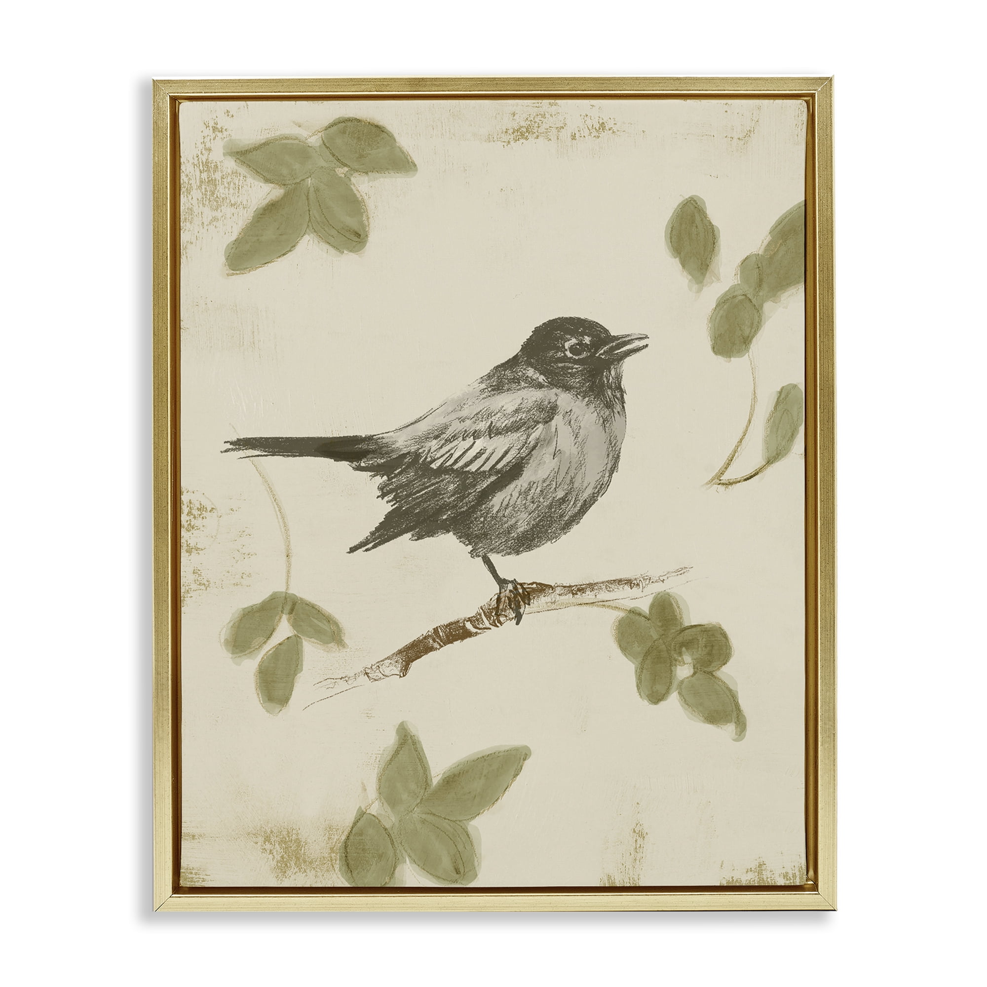 Stupell Industries Bird Scene over Neutral Gold Framed Floater Canvas Wall Art, design by Lanie Loreth