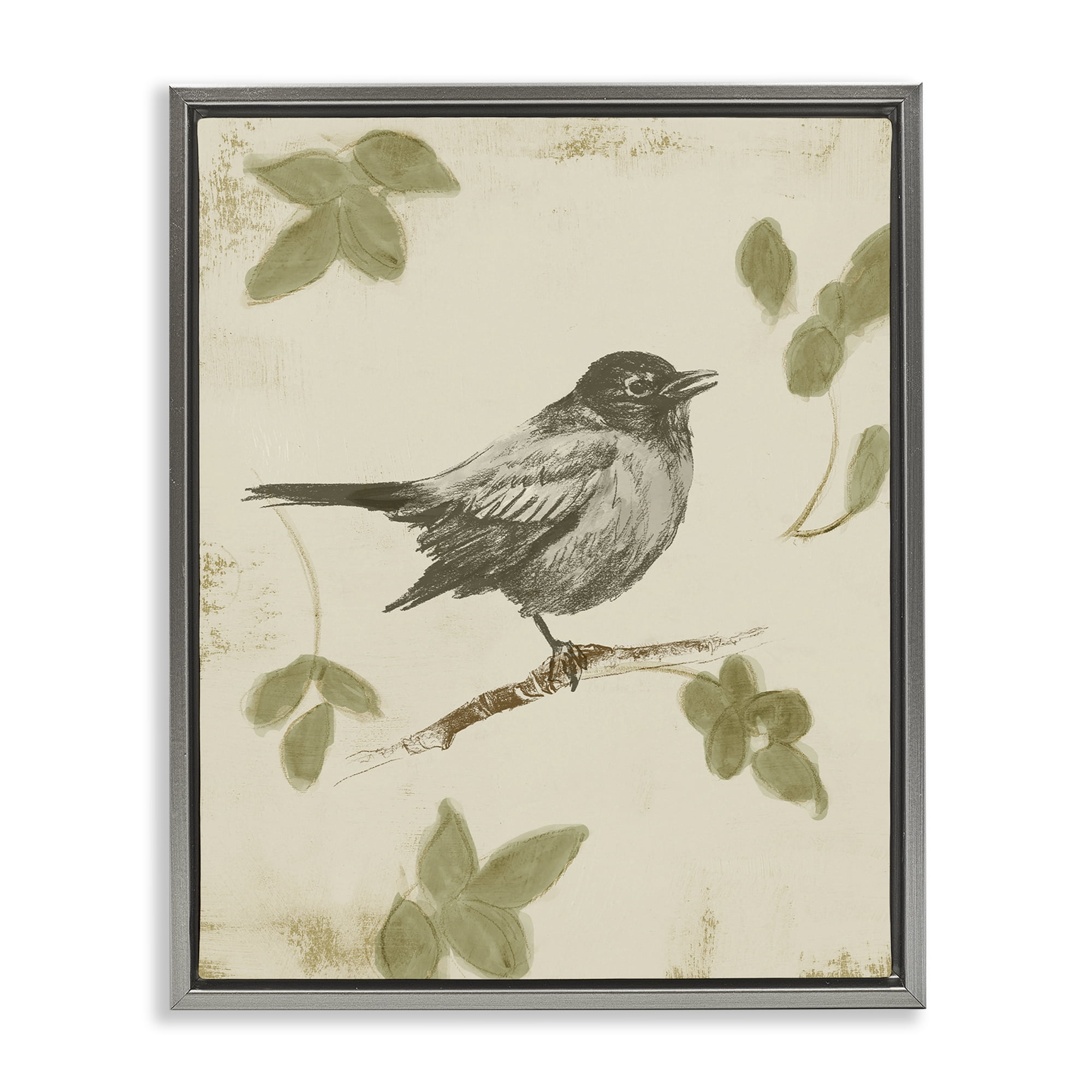 Stupell Industries Bird Scene over Neutral Gray Framed Floater Canvas Wall Art, design by Lanie Loreth