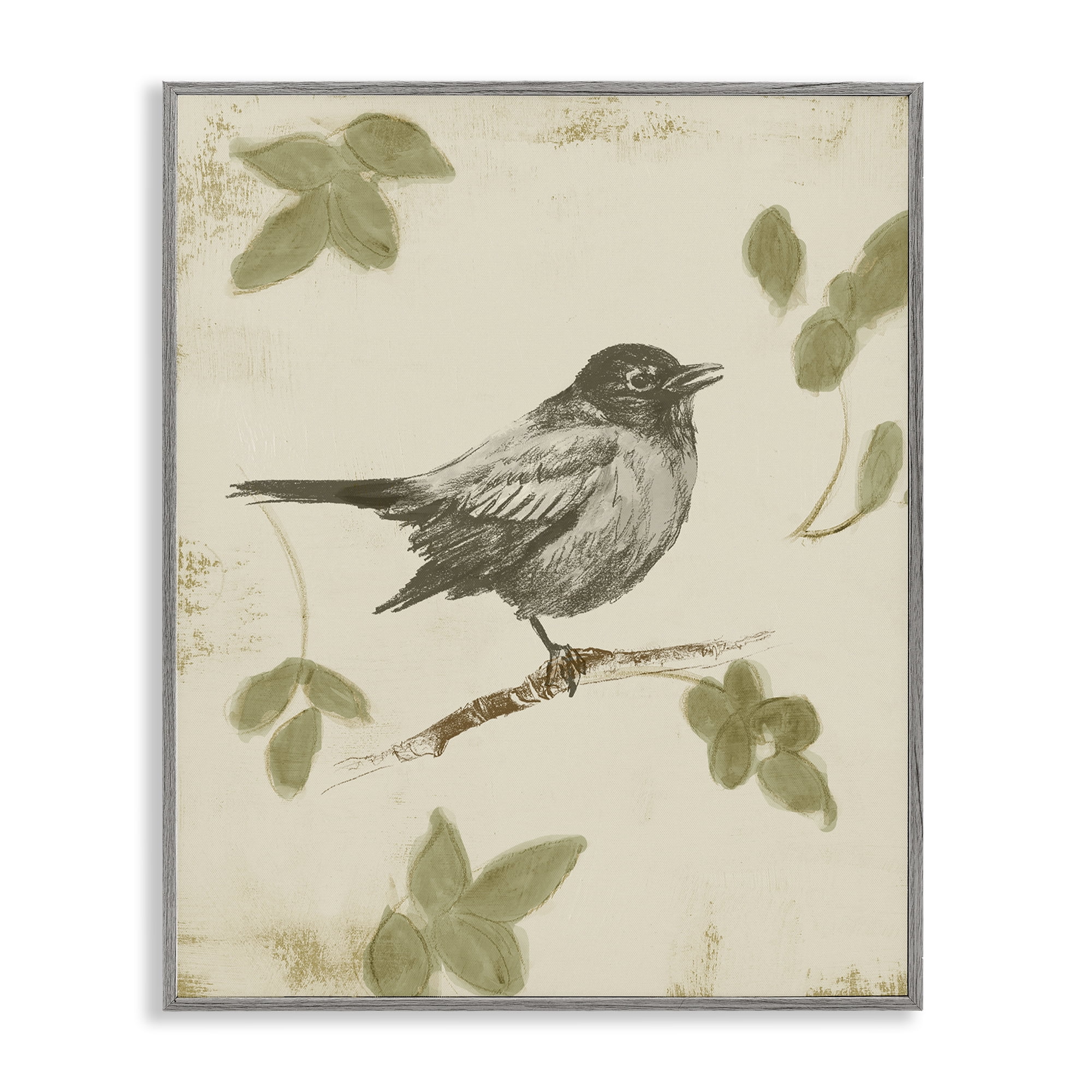 Stupell Industries Bird Scene over Neutral Gray Framed Giclee Art, design by Lanie Loreth