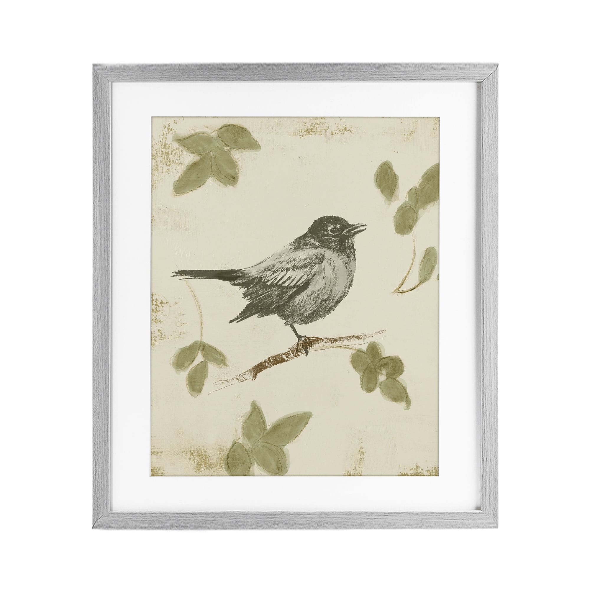 Stupell Industries Bird Scene over Neutral Gray Framed Print Under Glass, design by Lanie Loreth
