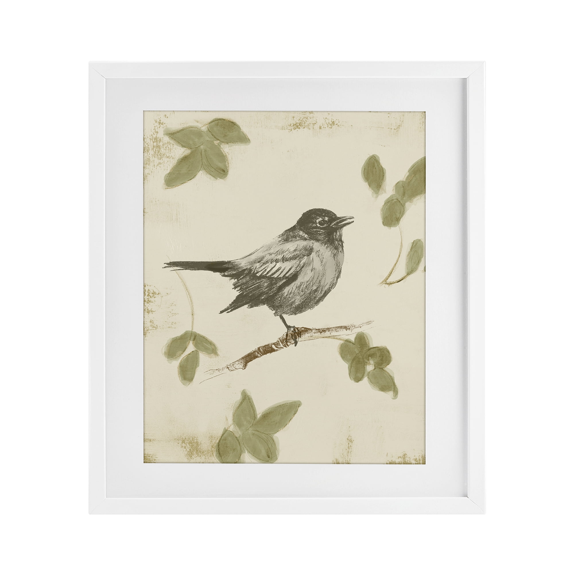 Stupell Industries Bird Scene over Neutral White Framed Print Under Glass, design by Lanie Loreth
