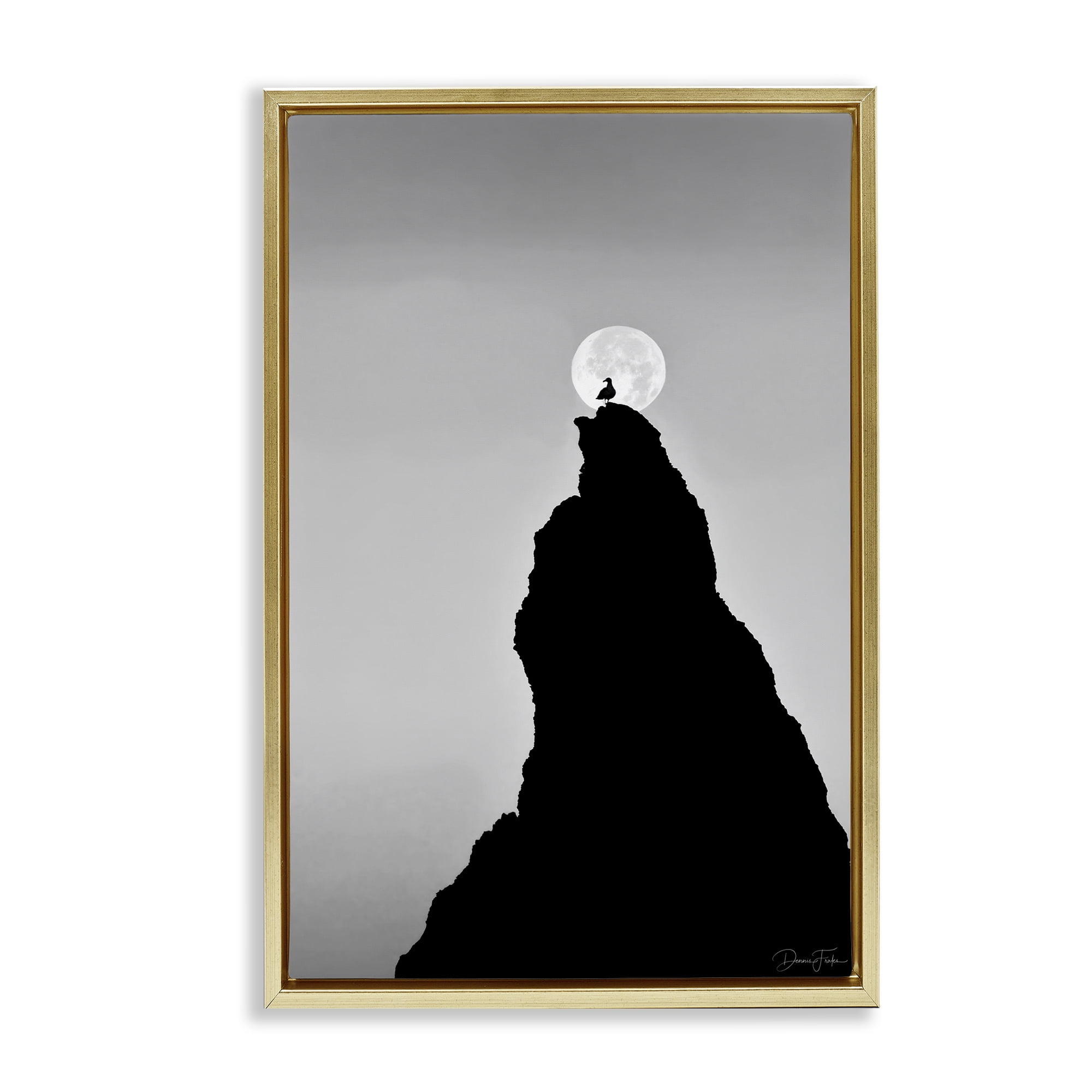 Stupell Industries Bird Silhouette on Peak Landscape Photography Gold Floater Framed Art Print Wall Art, 21 x 31