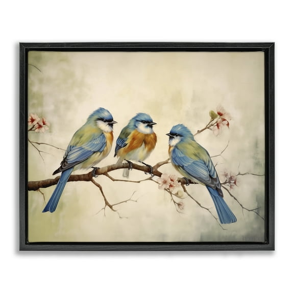 Stupell Industries Bird Trio on Branch Animals Painting Black Floater Framed Canvas Art Print Wall Art, 21 x 17