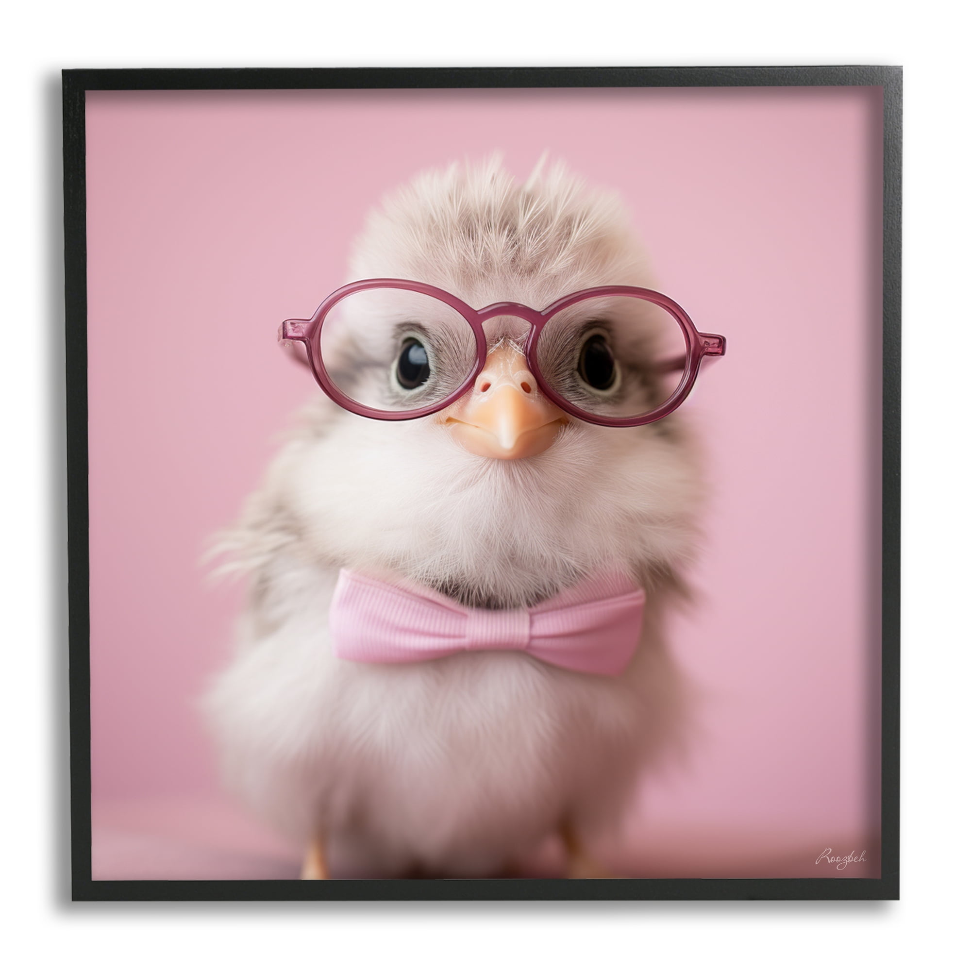 Stupell Industries Bird With Pink Bowtie Animals & Insects Painting Black Framed Art Print Wall Art, 17 x 17
