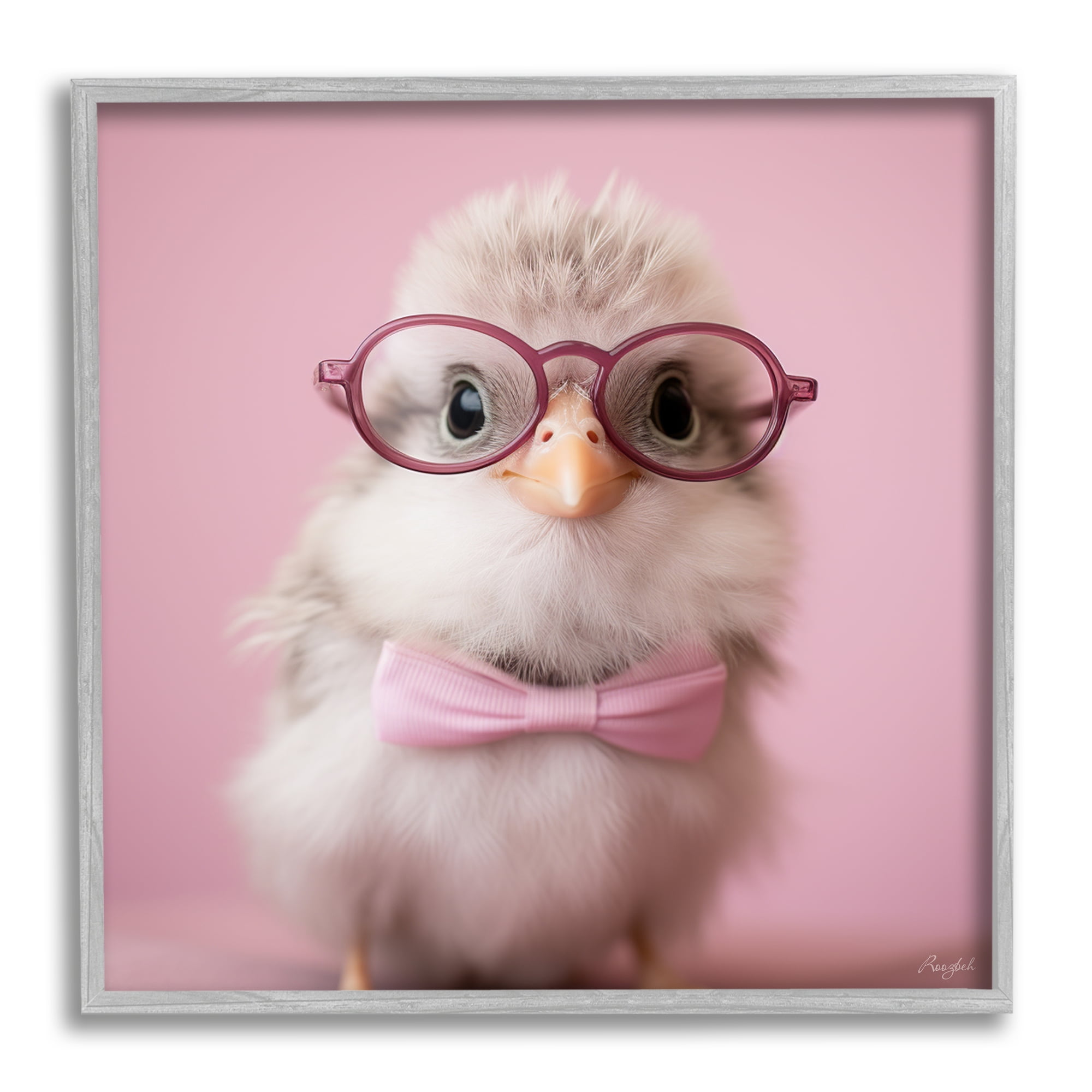 Stupell Industries Bird With Pink Bowtie Animals & Insects Painting Gray Framed Art Print Wall Art, 24 x 24