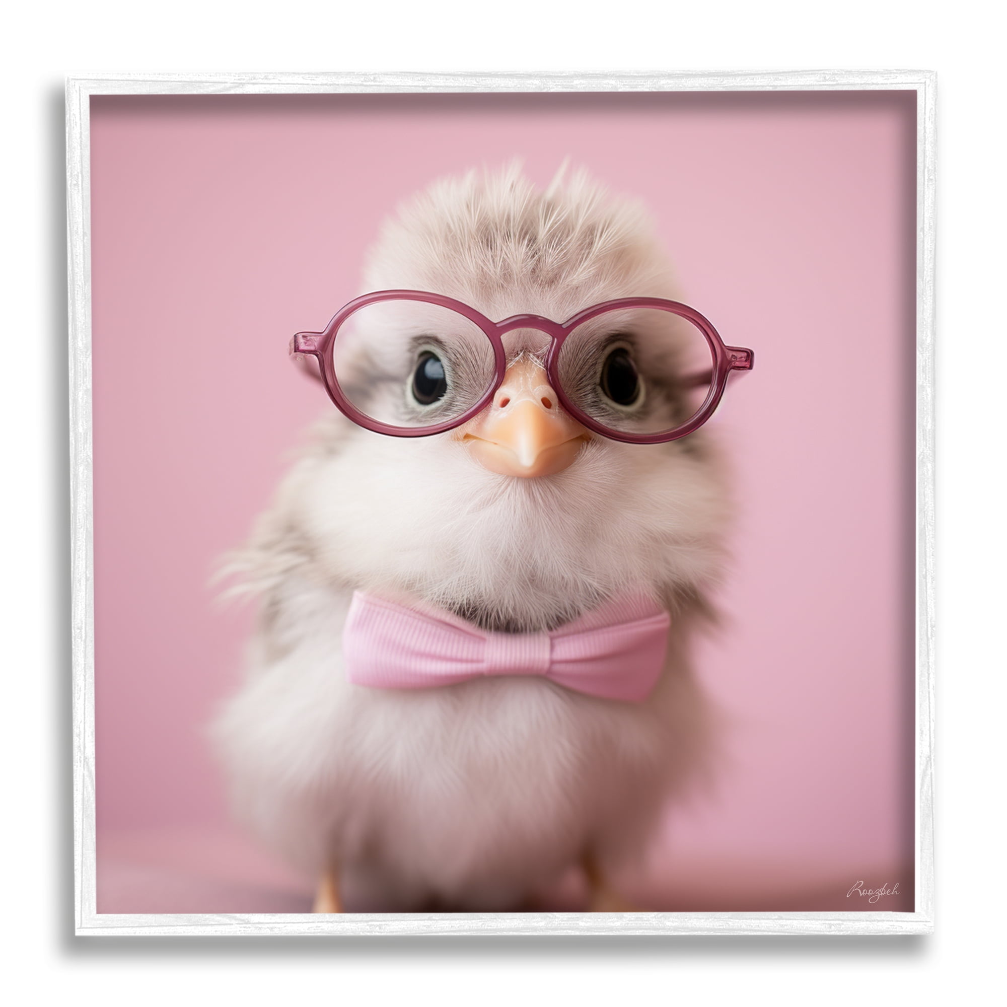 Stupell Industries Bird With Pink Bowtie Animals & Insects Painting White Framed Art Print Wall Art, 12 x 12