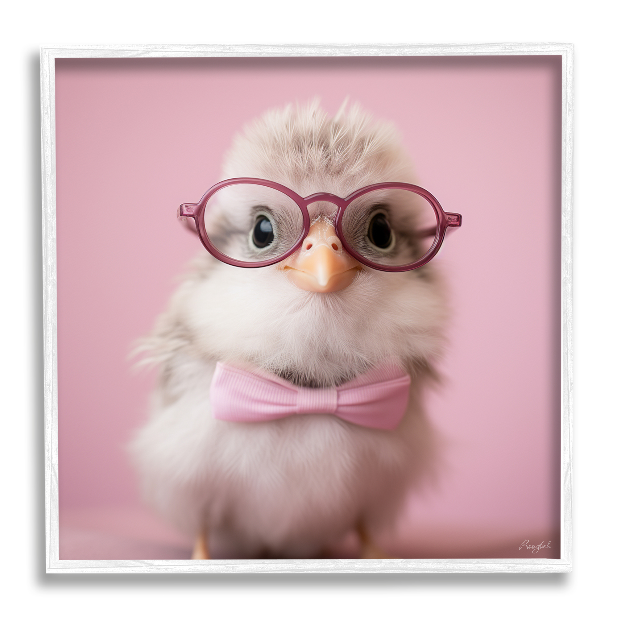 Stupell Industries Bird With Pink Bowtie Animals & Insects Painting White Framed Art Print Wall Art, 17 x 17