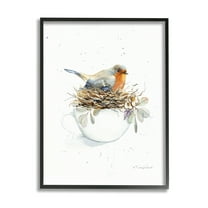 Stupell Industries Bird in Coffee Mug Nest Animals & Insects Painting Black Framed Art Print Wall Art, 11 x 14