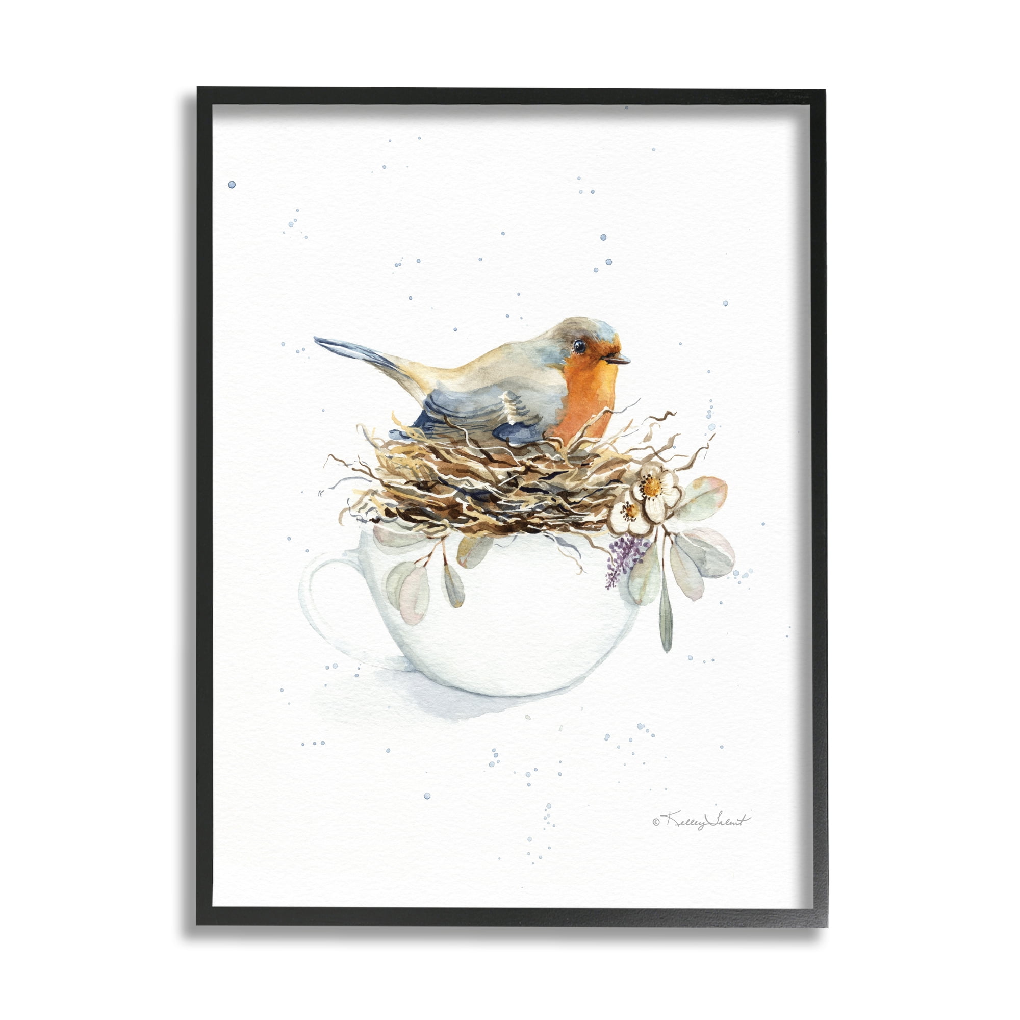 Stupell Industries Bird in Coffee Mug Nest Animals & Insects Painting Black Framed Art Print Wall Art, 24 x 30