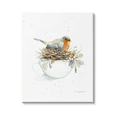 Stupell Industries Bird in Coffee Mug Nest Animals & Insects Painting Gallery Wrapped Canvas Print Wall Art, 16 x 20