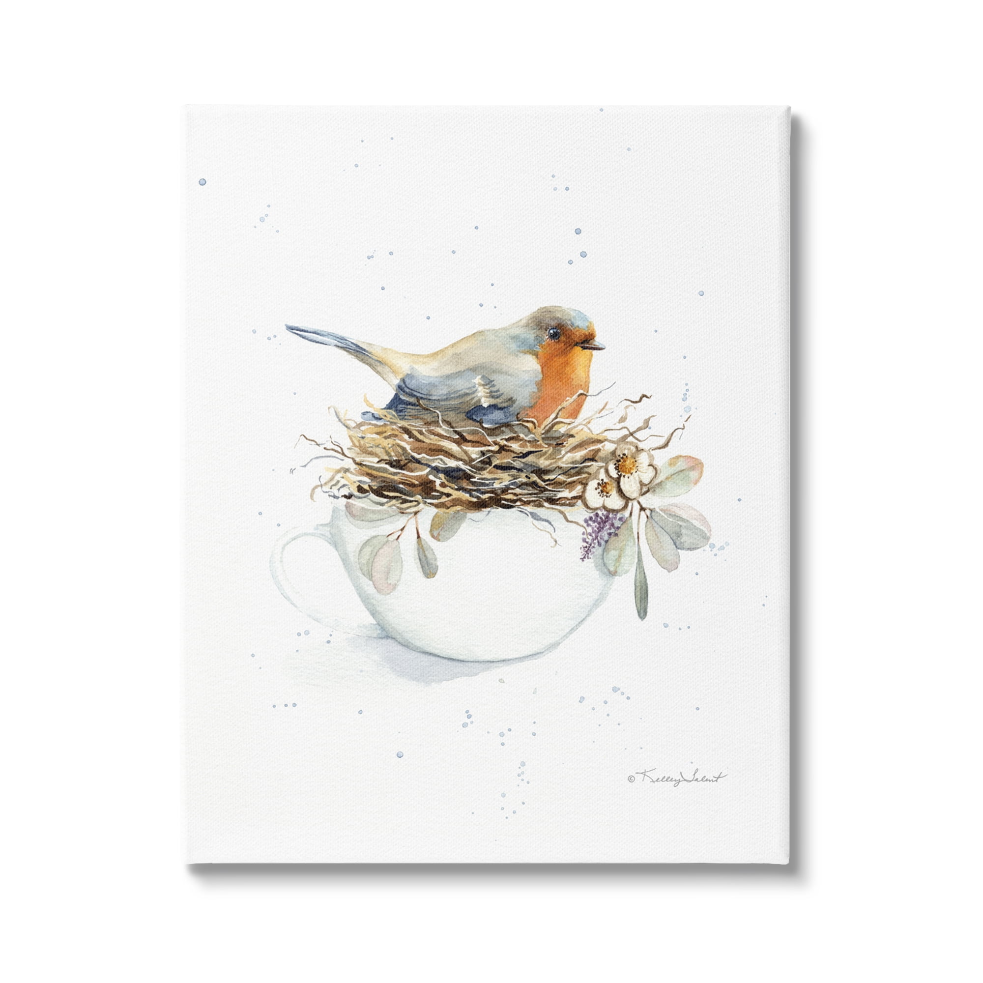 Stupell Industries Bird in Coffee Mug Nest Animals & Insects Painting Gallery Wrapped Canvas Print Wall Art, 24 x 30
